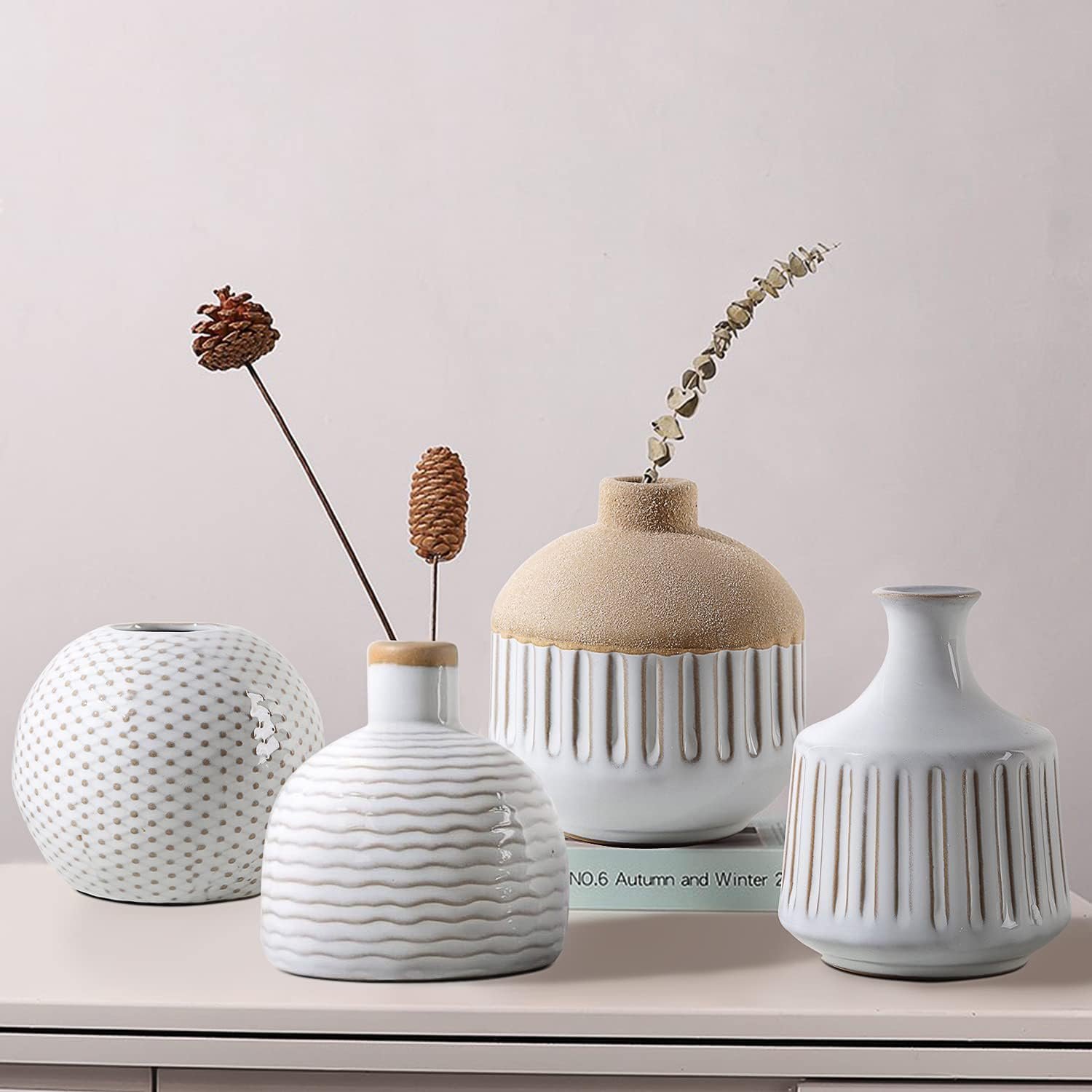 Minimalist Small Ceramic Vase Set (Bedroom, Living Room, Office) - Four Pieces