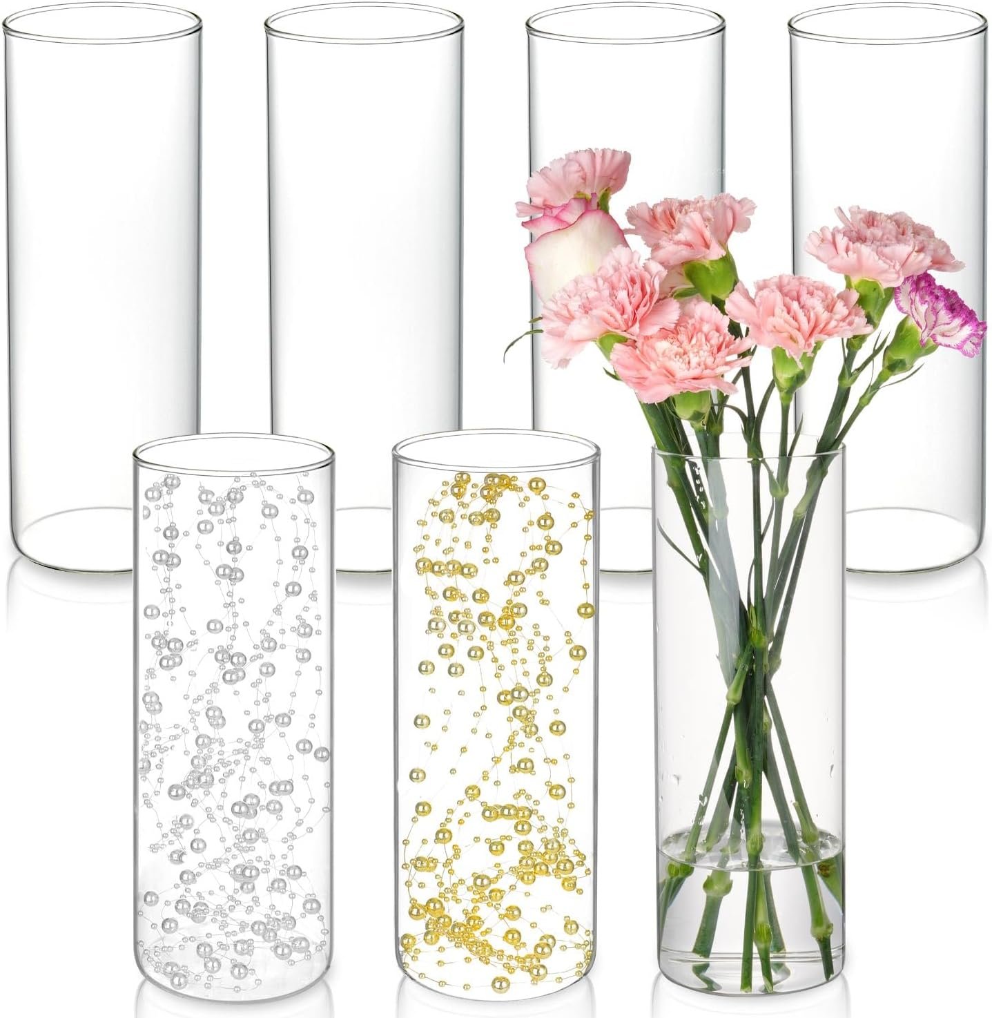 7-Piece Glass Cylindrical Vases for Table Decoration - 10-inch Tall Glass Vases