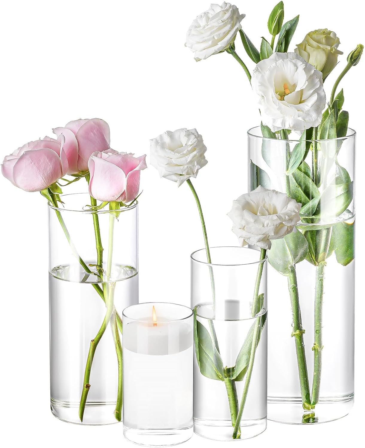 4-Pack Glass Cylindrical Vases, Clear Vases, Hurricane Light Floating Candlesticks