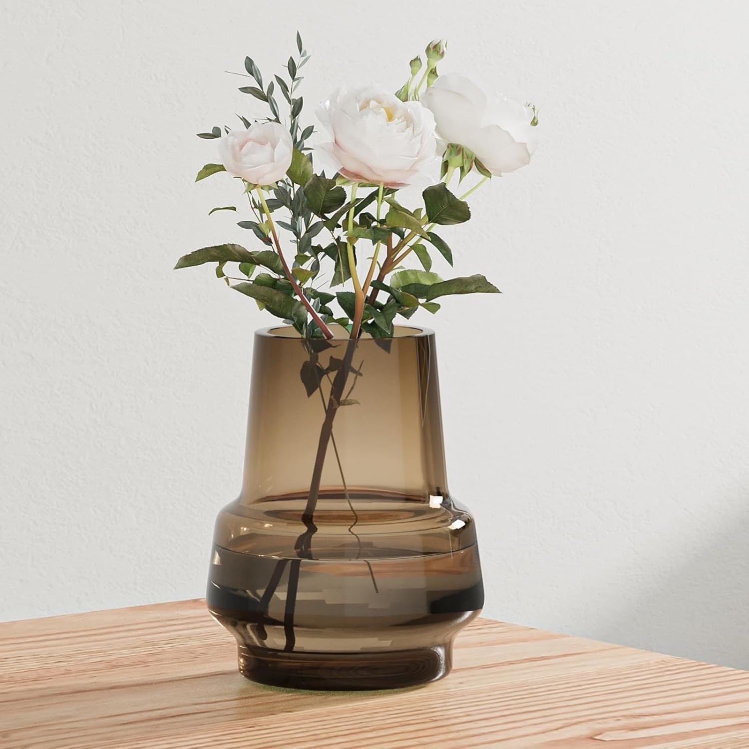 Amber glass vases, modern design, brown wide-mouth decorative vases, home decor gifts