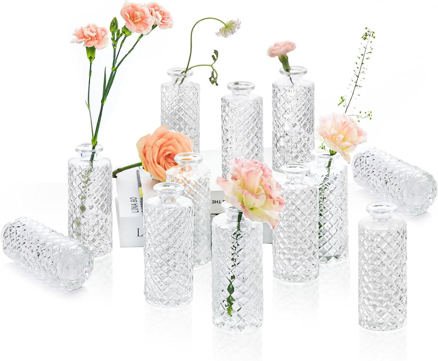 Glass vase set, mini vases, suitable as table decorations, vintage-style vases, perfect for wedding decorations, reception areas, and home décor.