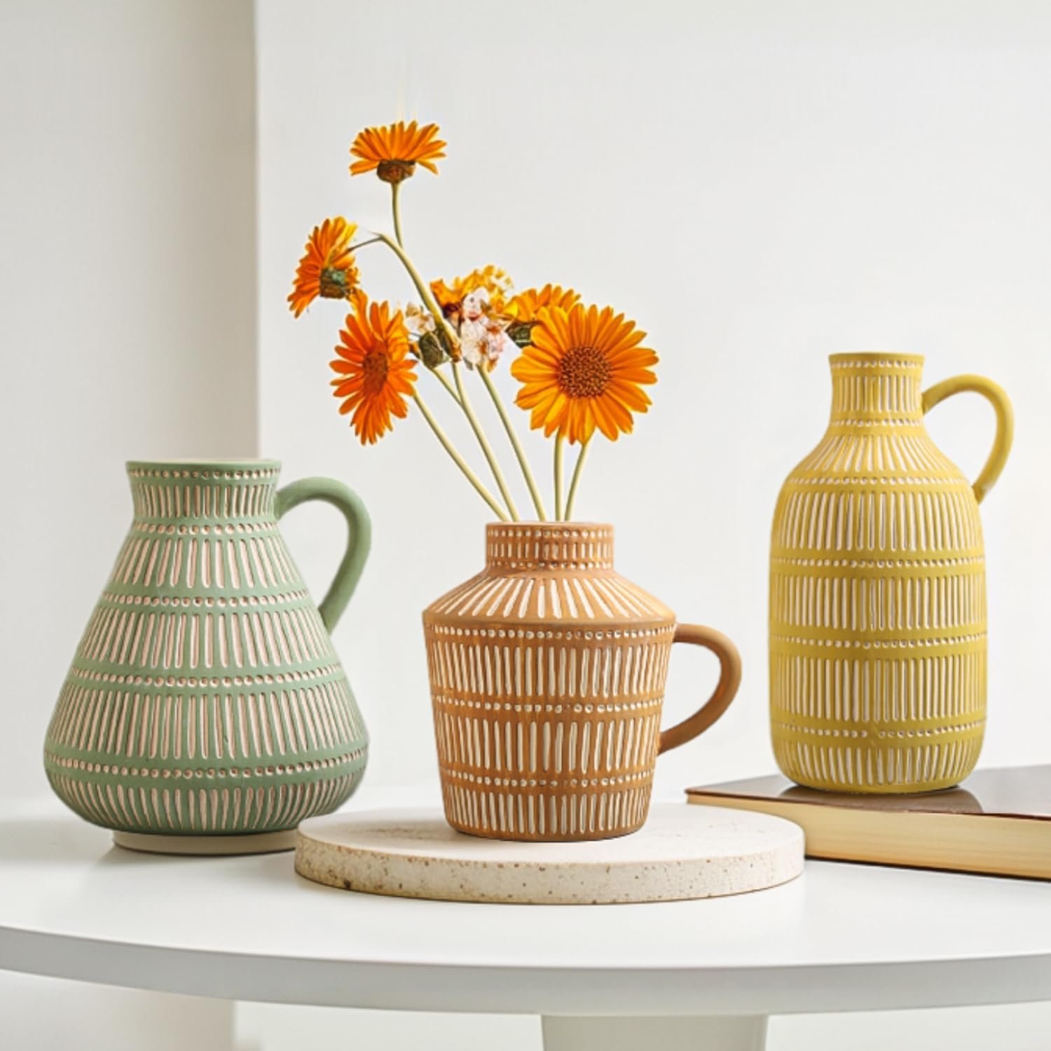 Modern yellow-brown-green artificial vases for living room and bedroom, home decor and office ornaments