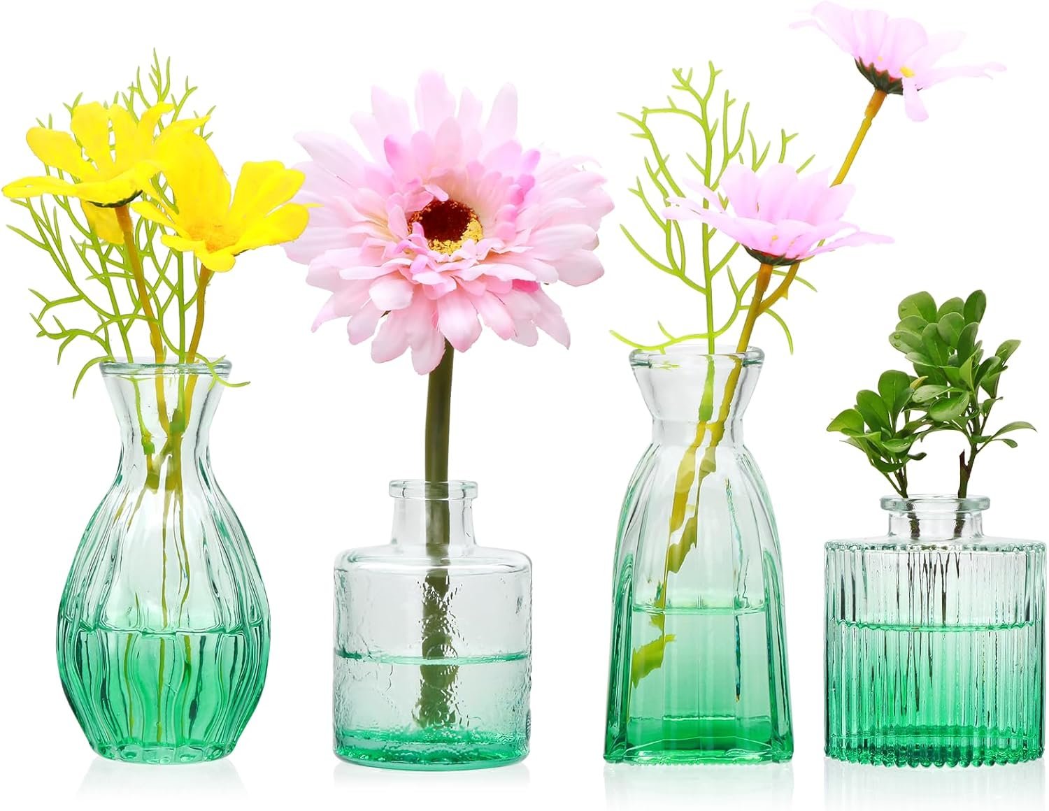 4-Pack Glass Vases, Small Green Vases, Suitable for Wedding Table Decorations