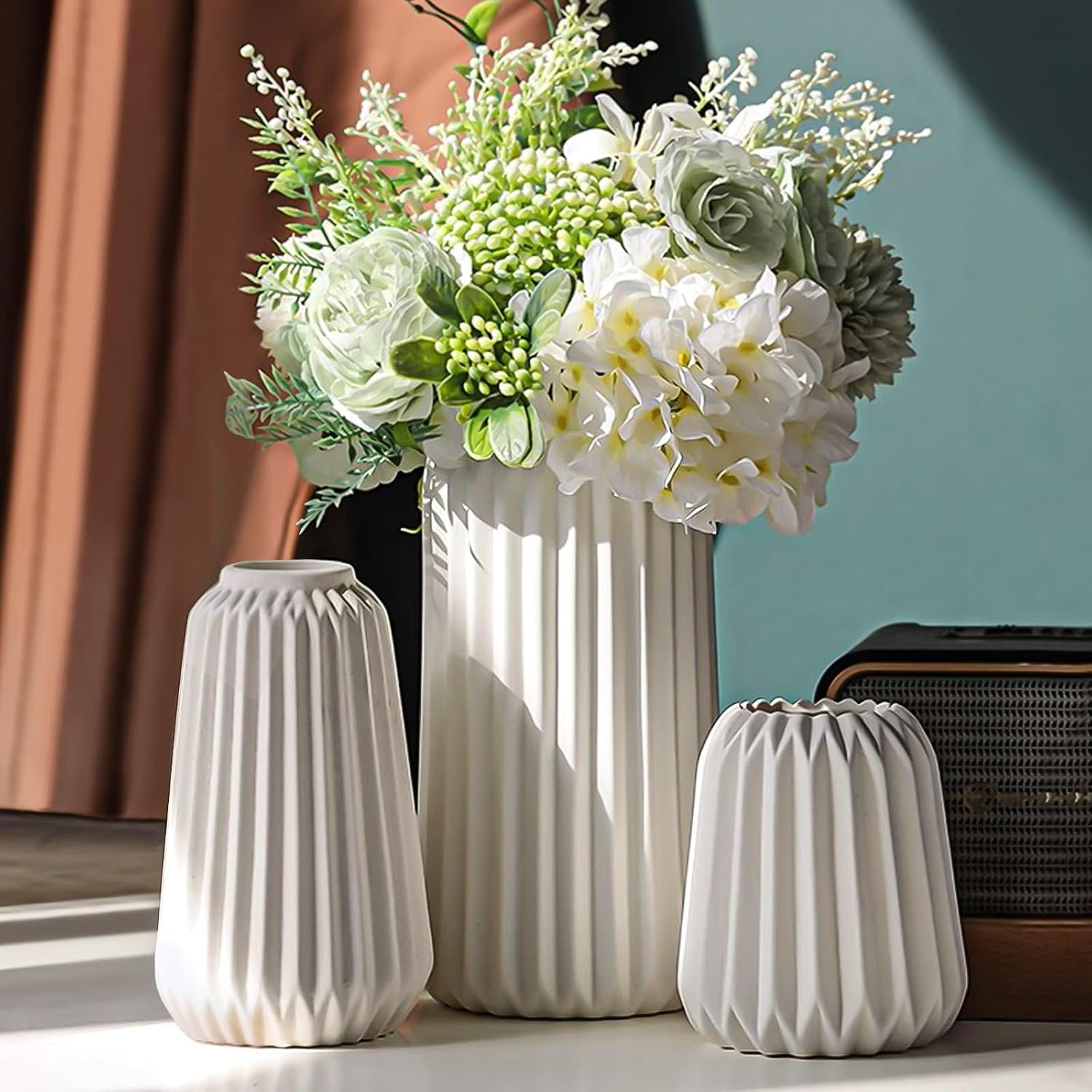 Ceramic Vase Set (3 Pieces) - White Vase, Beautiful Room Decor