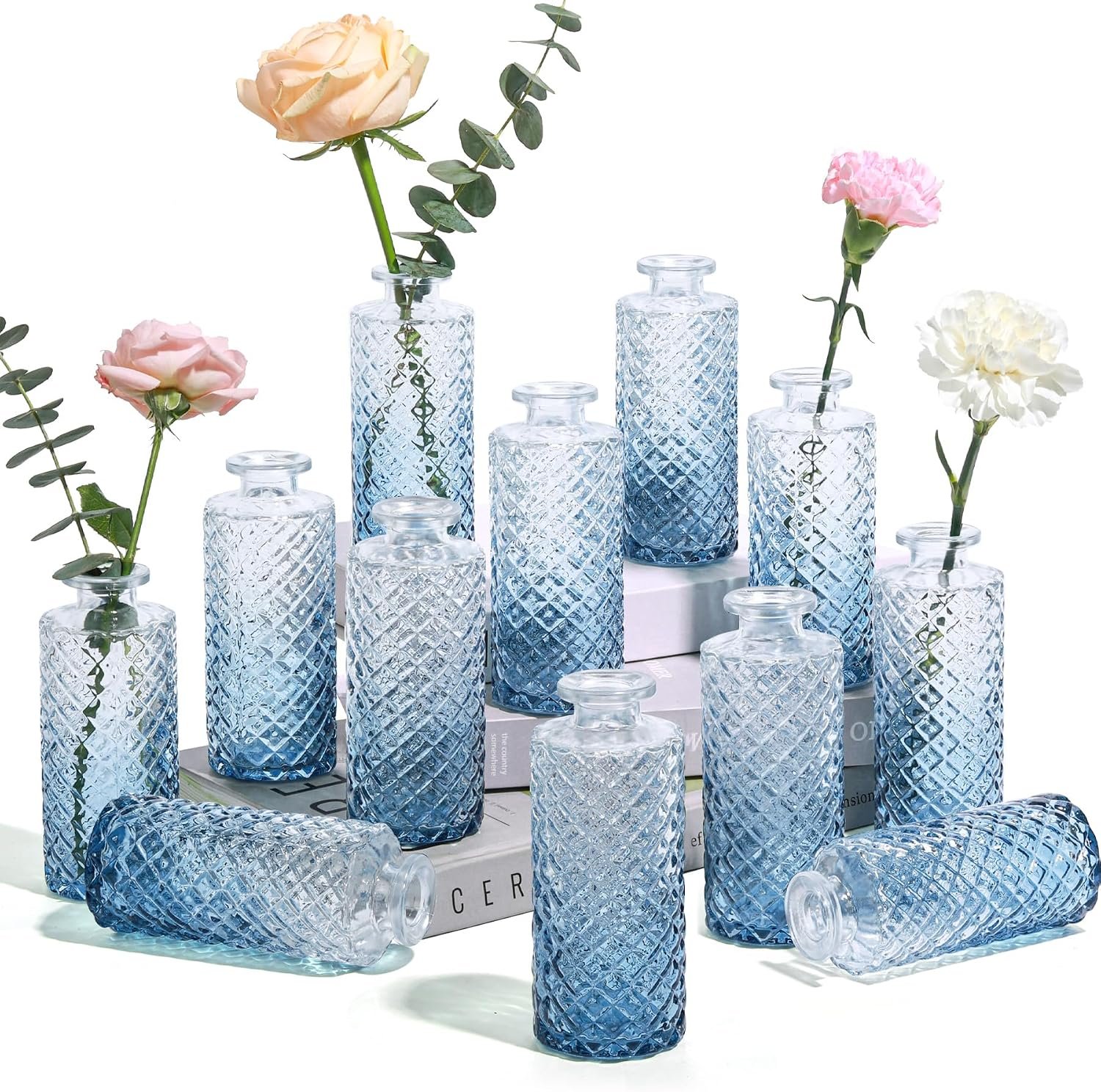 12-Piece Glass Vase Set, Suitable for Table Decorations, Vintage Style, Wedding Receptions, Home Decor